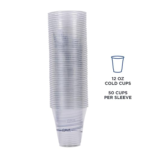 ECO PRODUCTS BlueStripe Recycled 12oz Plastic Cups, Case of 1000, Made from 30% Post-Consumer Recycled Plastic Bottles, Recycled PET (rPET) For Cold Drinks & Snacks, Clear For Visibility