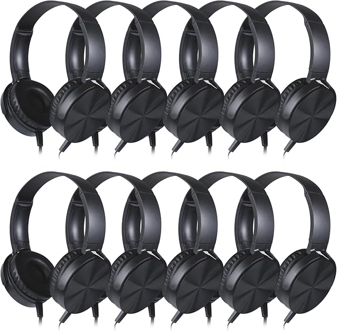 10 Pack Classroom Headphones Bulk,Wholesale School Durable Wired Earphones for Students,Kids,Children Toddler Teen Boys Girls and Adult(LS450,10 Black)