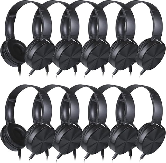 10 Pack Classroom Headphones Bulk,Wholesale School Durable Wired Earphones for Students,Kids,Children Toddler Teen Boys Girls and Adult(LS450,10 Black)