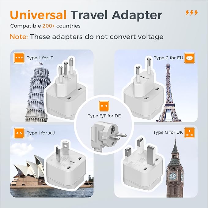 220V to 110V Voltage Converter, TESSAN Universal Travel Adapter with 4 USB Charger (1 USB C), 3 AC Sockets and EU/UK/AU/IT Plug Power Adaptor, Step Down Transformer Outlet Converters for International