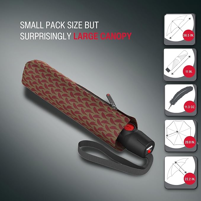 Knirps T.200 Duomatic Compact Rain Umbrella in Elemental Cinnamon – Wind Tunnel Tested to 93 mph, Aluminum Steel Fiberglass Frame, 38in Canopy, OEKO-TEX, High-Performance Automatic Travel Umbrellas