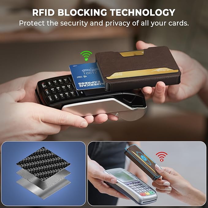 Slim Wallet for Men - Minimalist Mens Wallet with Money Clip, Aluminum Pop Up Card Case and Leather Slots Credit Card Holder RFID Blocking Wallet for Men with Gift Box