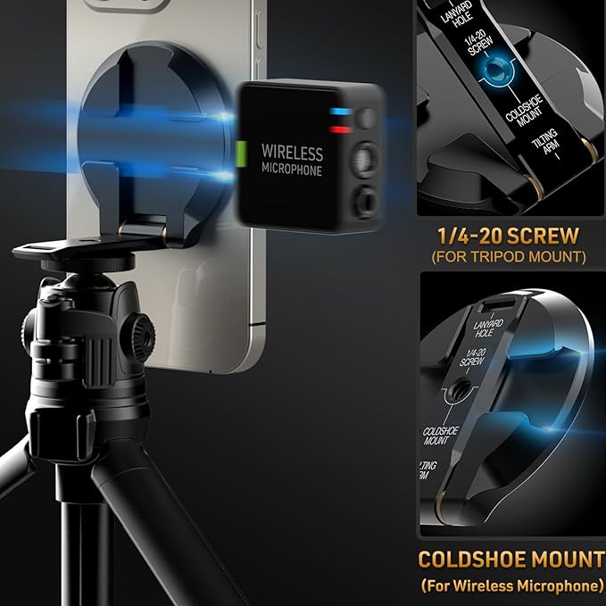 Magnetic Phone Tripod Mount With1/4" Hole&Cold Shoe,Foldable Travel Phone Stand Smartphone Tripod Adapter for Smartphone Cell Phone Stand Holder for Desktop Video Live Streaming Vlogging Filming