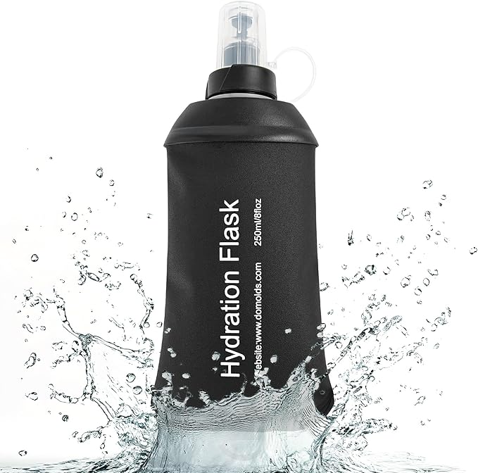 FR 250ml Soft Flask, Collapsible Soft Water Bottle for Hydration Packs - Running & Hiking Folding Water Bottle （Black）
