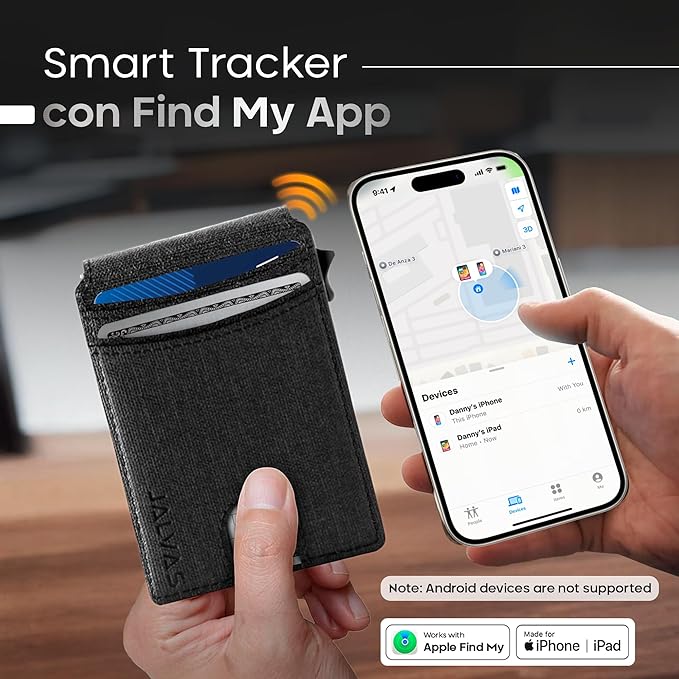 Smart Wallet With Tracker, RFID Blocking, Money Clip For Men, Works with Apple Find My (iOS Only), No Need for AirTag, Minimalist Wallet, All-in-One Model, Gift For Men.