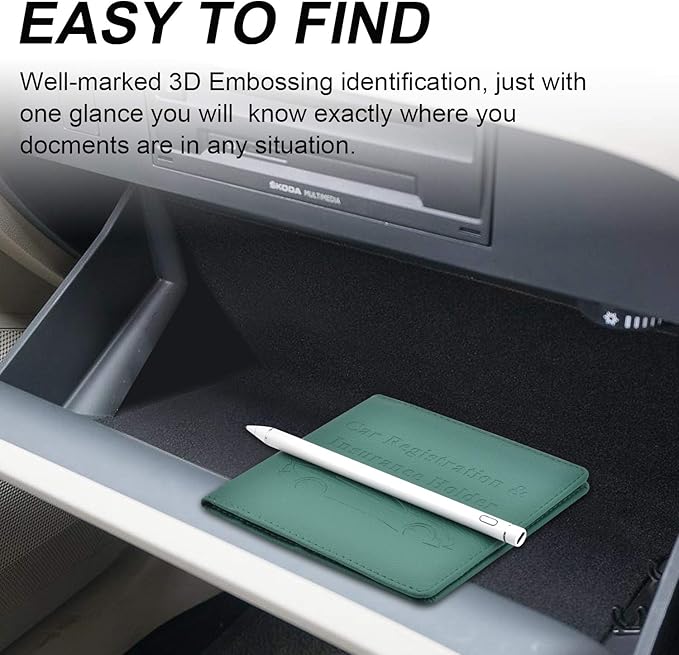Cacturism Car Registration and Insurance Holder, Vehicle Glove Box Car Organizer Men Women Wallet Accessories Case for Cards, Essential Document, Driver License, Dark Green