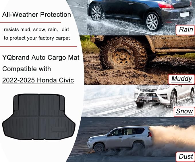 Civic Sedan Cargo Mat - Compatible with 2022-2025 Honda Civic，All Weather Rear Cargo Liners Trunk Tray Floor mats，3D Tech Waterproof Durable Odorless TPO Accessories, No 2-Doors/Hatchback Models