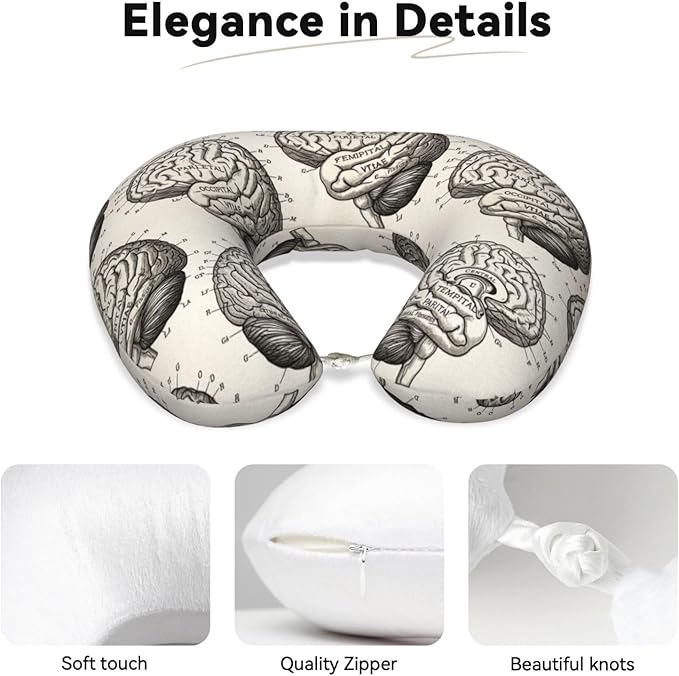 Neck Pillow Memory Foam Travel Pillows Comfortable for Airplane Flight Car Travel Office Nap and Sleeping, Funny Cushion for Head Shoulder Brain Structure