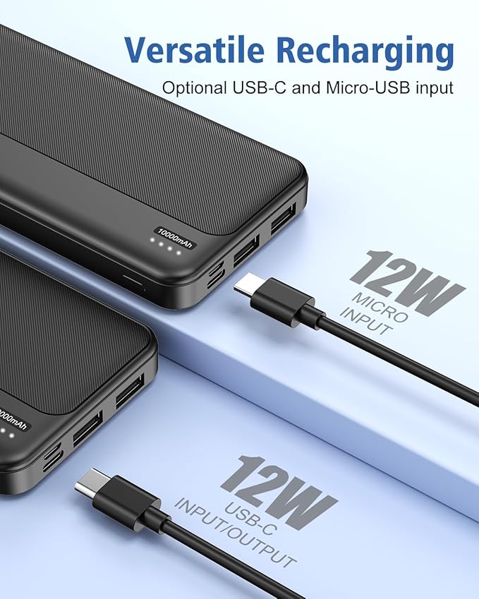 5V 2A Battery Pack Power Bank for Heated Vest, Heated Jackets, Heated Pants, 10000mAh Pocket Size Portable Charger for Heated Clothing, USB Heated Blankets, Heated Coats. (Black)