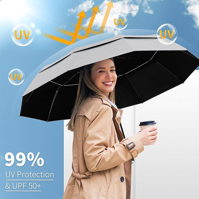 Seniny Windproof Travel Umbrella, Automatic Umbrellas for Rain, Portable & Compact Umbrellas for Backpack, Strong UV for Protection, Folding Small Sun Umbrella for Car, Walking