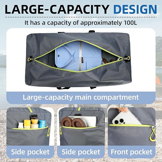100L Extra Large Duffle Bag Lightweight, Travel Duffel Bag Foldable for Men Women, Water-Resistant & Durable, Grey