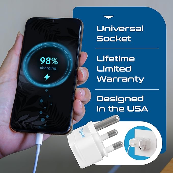 Ceptics South Africa Travel Plug Adapter (Type M) - 3 Pack [Grounded & Universal] (GP-10L-3PK)