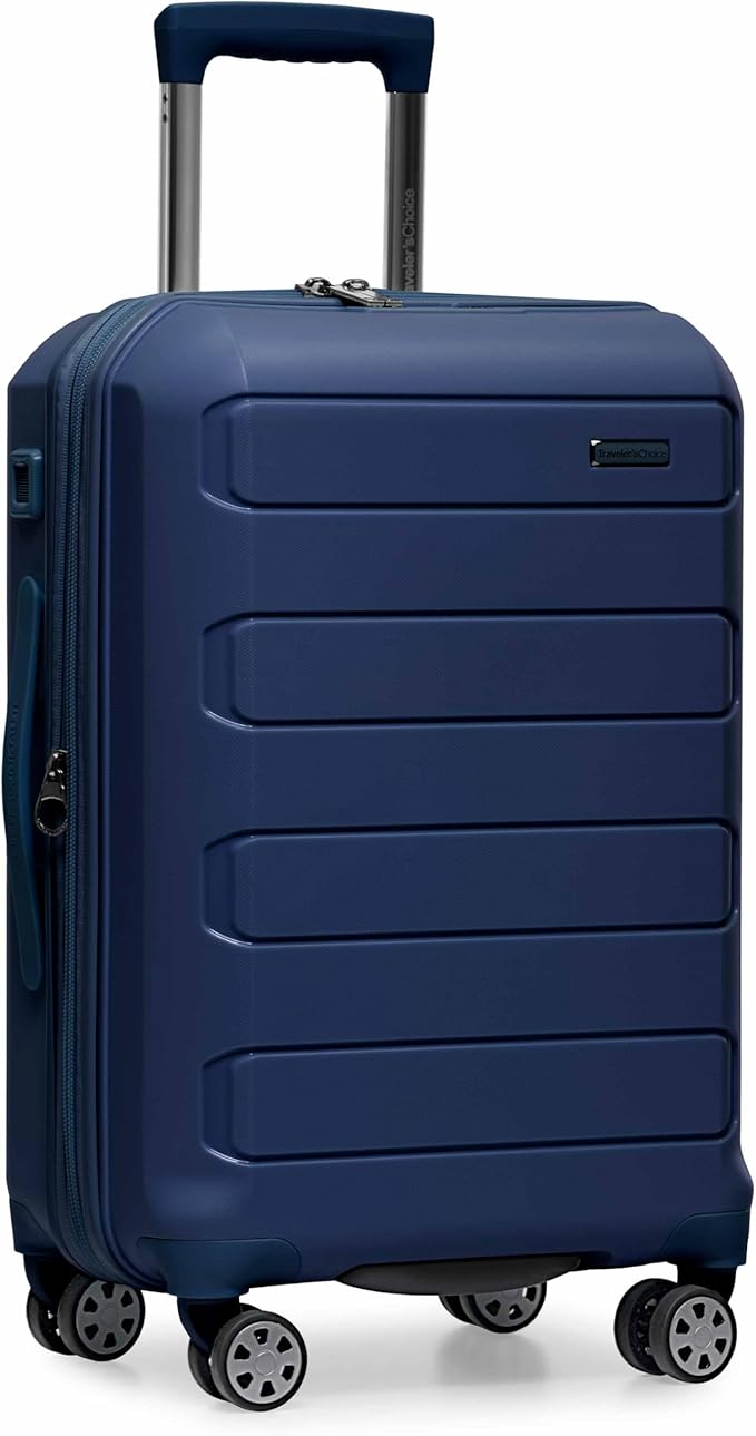 Traveler's Choice Pagosa Indestructible Hardshell Expandable Spinner Luggage, Navy, 22-Inch Carry-on