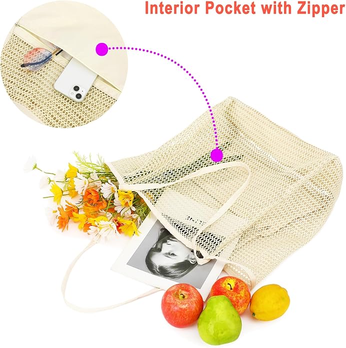 Mesh Beach Bag for Women, Casual Hobo Bags Large Beach Tote for Pool Travel Cruise Vacation Essentials