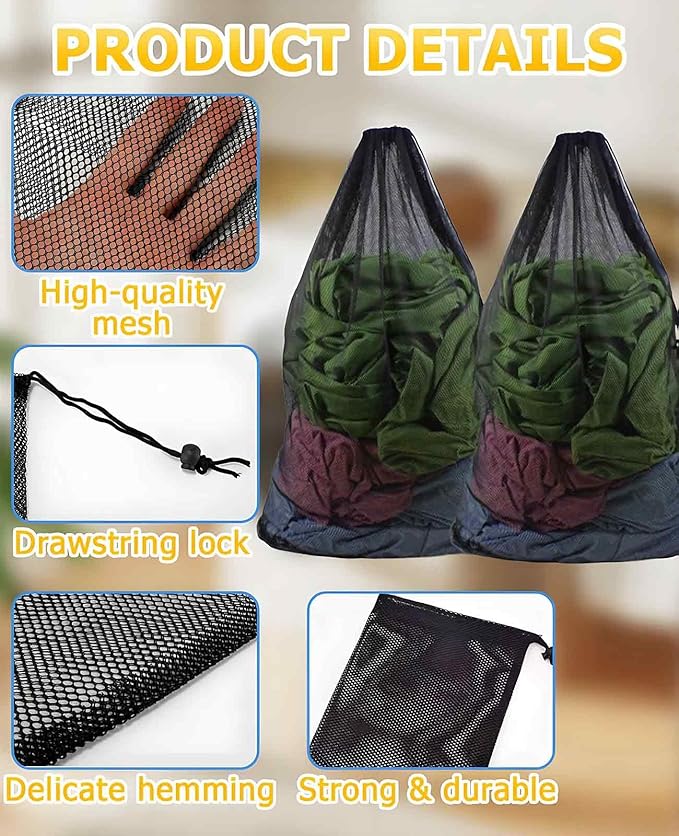 6 Pack Large Mesh Laundry Bags, 24 x 36" & 12 x 16" Heavy Duty Washable Drawstring Wash Bag with Drawstring Closure