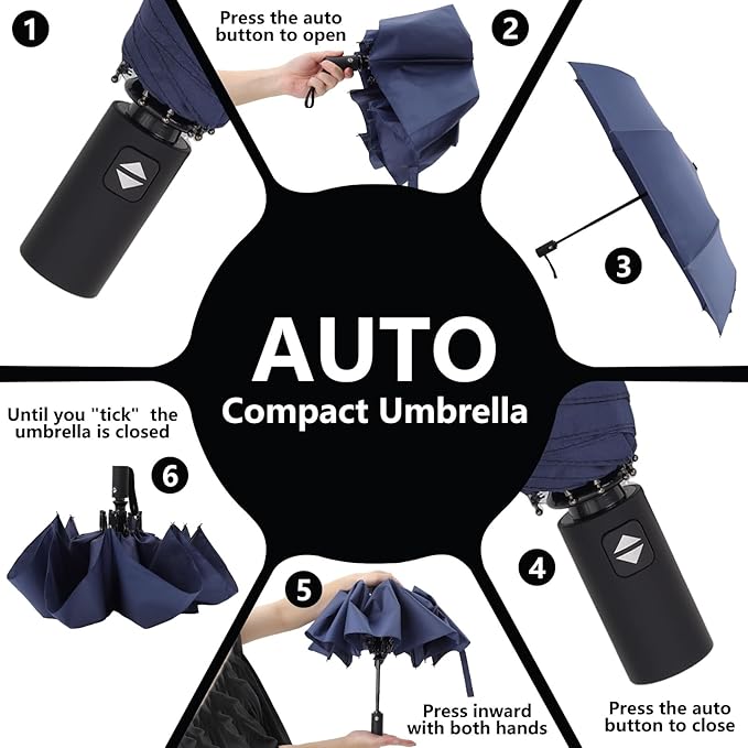 Travel Compact Umbrellas for Rain Portable Automatic Open/Close Windproof Folding Small Umbrella