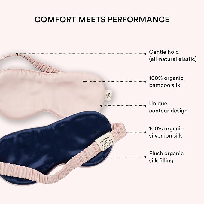 Clementine Sleepwear Essentials Organic Ballet Pink Sleep Mask | Oversized Contoured Eye Mask with Bamboo and Silver Ion Silk for Sensitive Skin and Restful Sleep