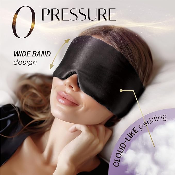 Silk Sleep Mask Soft Pressureless: 100% Mulberry Silk for Eye Skin Anti Wrinkles, Large Size for Total Blackout, Adjustable Wide Velcro Ear Cover