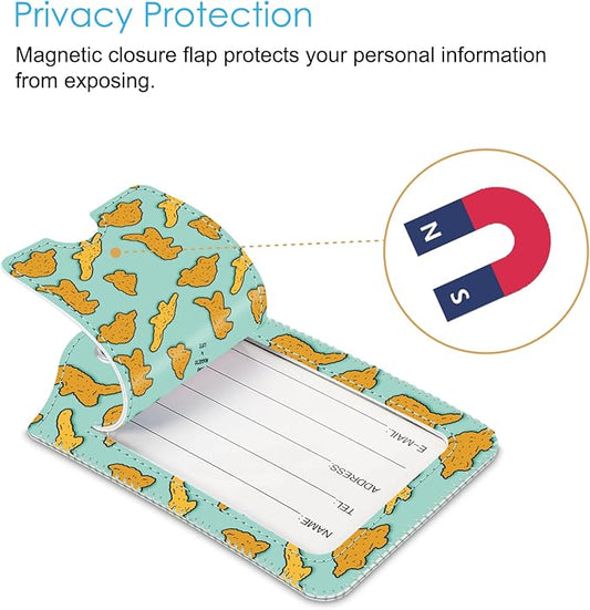 Fintie Luggage Tags, Privacy Cover ID Label with Stainless Steel Loop and Address Card for Travel Bag Suitcase - Dinosaur (2 Piece)