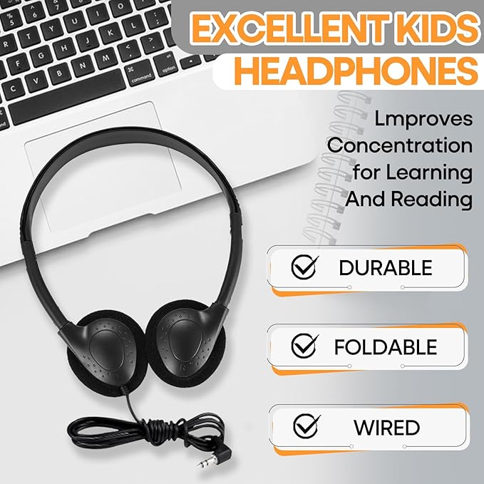 Bulk Headphones 100 Pack for Classroom School Kids, Wholeslae Wired Durable Earphones Class Set for Students Children Toddler Teens Boys Girls and Adult (HY857,100 Black)