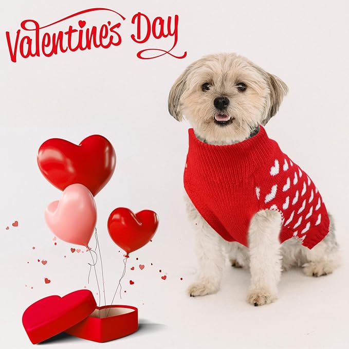 GOYOSWA Valentines Dog Sweater, Dog Valentines Clothes Outfit Knitted Sweaters for Small Medium Large Dogs Pets (Red Heart, X-Large)