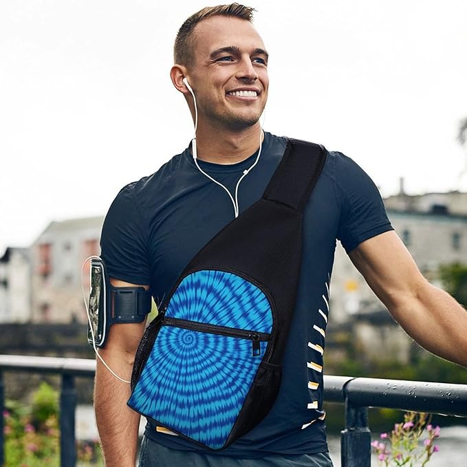 SWEET TANG Womens Fashion Gym Bags Anti Theft Crossbody Shoulder Chest Bag with Small Pocket, Multipurpose Daypack Bag for Cycling Traveling Hiking, Trippy Blue Tie Dye