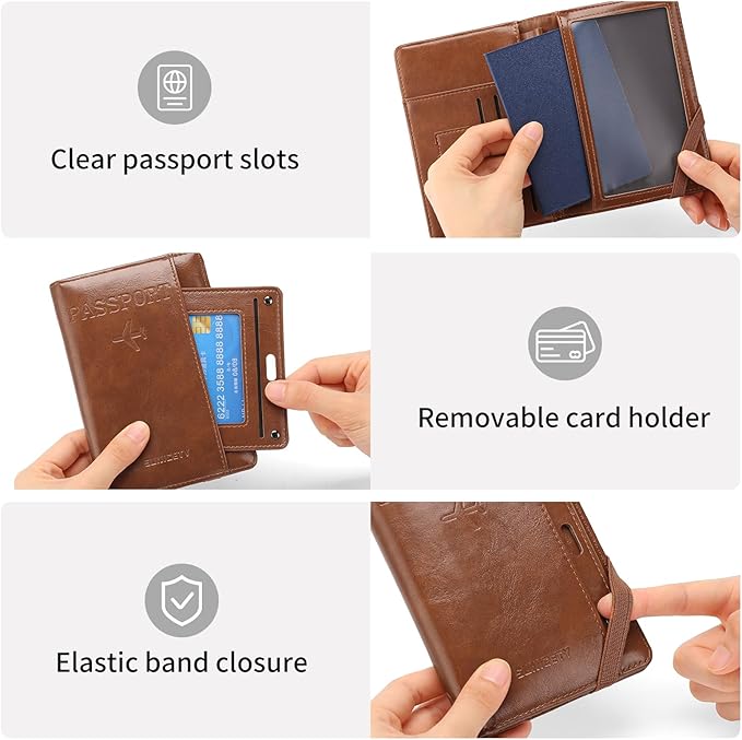Rfid Passport Holder for Travel Women Men Passport Wallet Rfid Blocking with Card Slots and Pen Holder