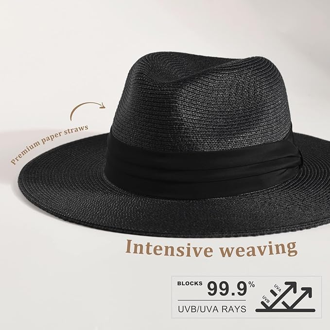 FURTALK Womens Mens Wide Brim Straw Panama Hat Fedora Summer Beach Sun Hats UPF Straw Hat for Women