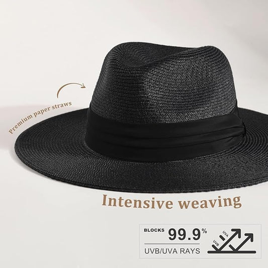 FURTALK Womens Mens Wide Brim Straw Panama Hat Fedora Summer Beach Sun Hats UPF Straw Hat for Women