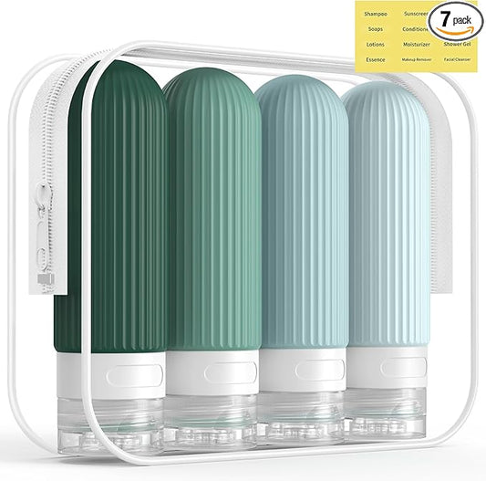 ME.FAN Travel Bottles for Toiletries, TSA Approved 3oz Silicone Journey Size Containers, Portable Split Bottle for Conditioner, Shampoo, Lotion- 4 Pack Blue
