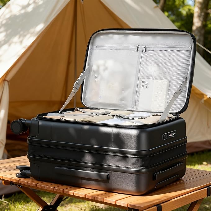 Hanke Hardside Expandable Carry On Luggage, 20 Inch Top Opening Trunk Luggages with Spinner Wheels, All-PC Hard Shell Carry-On Suitcase, Lightweight & TSA Airline Approved (Jet Black, 46L)