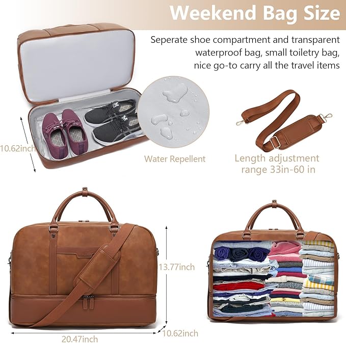 Wogarl Weekender Bags for Women Large Canvas Overnight Bag Travel Duffel Bags Carry on Shoulder Weekend Bag with Shoe Compartment for Travel Night Flight Daily Use