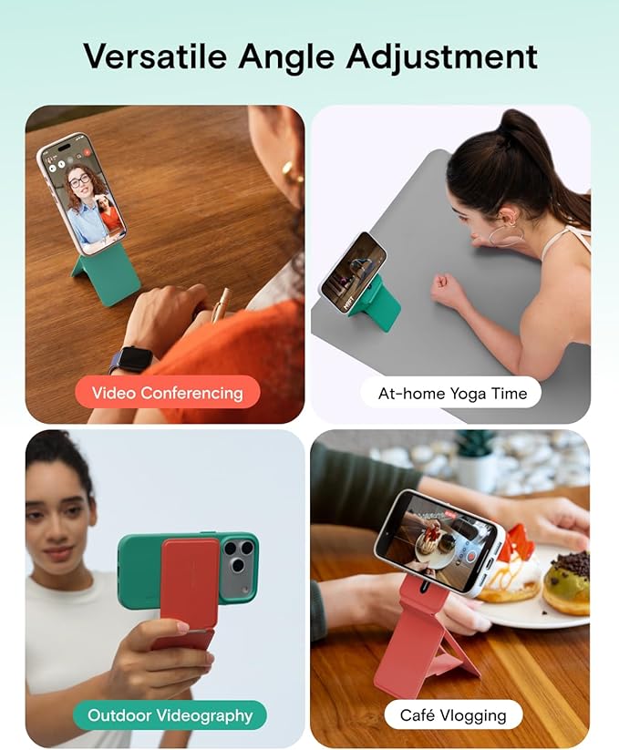 MOFT Phone Tripod Stand Selfie Stick for iPhone, Multi-Angles iPhone Stand, Lightweight & Portable Phone Holder, Strong Magnets, MOVAS Vegan Leather, Travel Essentials, Oz Green (Without Card Slot)