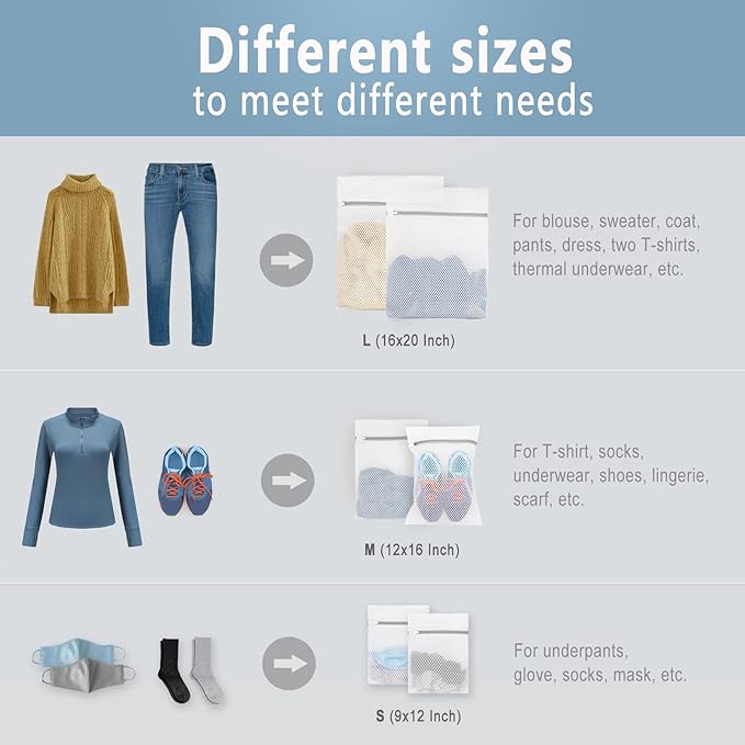 Muchfun 3Pcs Durable Honeycomb Mesh Laundry Bags for Delicates (1Large, 1Medium, 1Small)