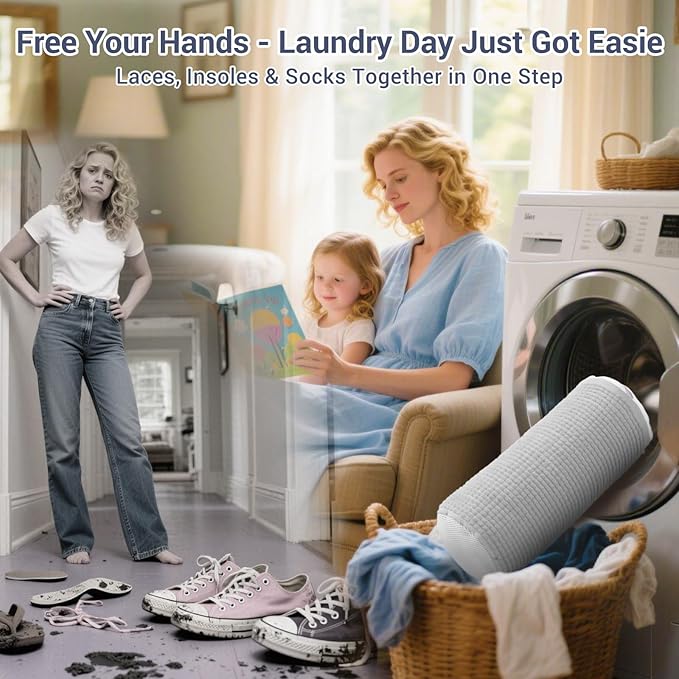 Shoe Washing Machine Bag with 2 Mesh Pockets, One-Step Shoe Laundry Bag for Wash Laces, Insoles & Socks, Reusable Sneaker Cleaning Bag Invisible Zipper for Washer Dryer Safe (2Pcs Grey)