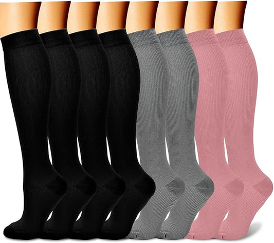 CHARMKING Compression Socks for Women & Men Circulation (8 Pairs) 15-20 mmHg is Best Support for Athletic Running,Cycling