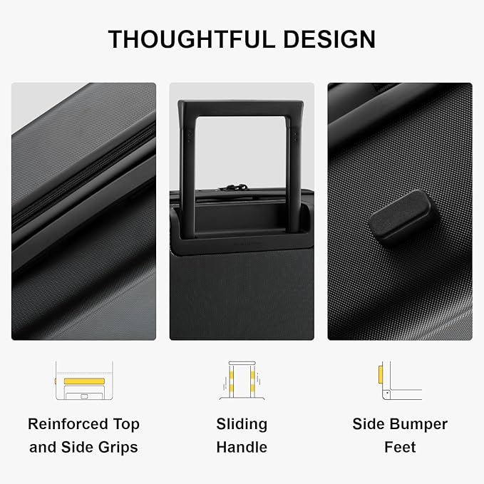 LEVEL8 Luggage Sets 3 Piece, 20 Inch Carry on, 24&28 Checked Hardshell Suitcases Set, Lightweight Luminous Textured Large Luggages with Spinner Wheels Tsa Lock, 3-Piece Set (20/24/28), Black