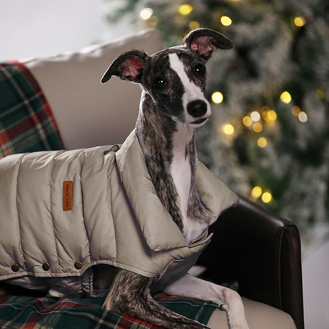 SPACE LION Dog Puffer Jacket, Down Winter Coat, Durable Outdoor Coat for Cold and Windy Conditions, Lightweight & Adjustable Fit Coats for Large Dogs, (Khaki, Size24/2XL)
