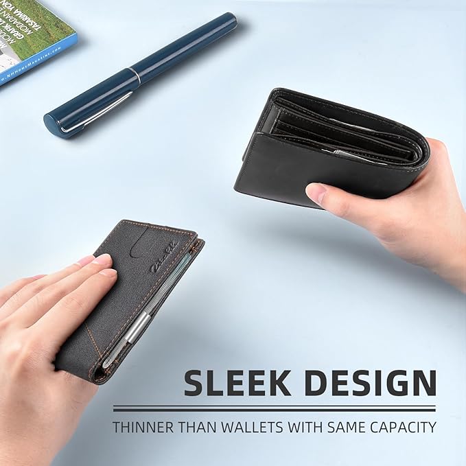 Zitahli Wallet for Men - with Money Clip Slim Leather Slots Credit Card Holder RFID Blocking Bifold Minimalist Wallets with Gift Box