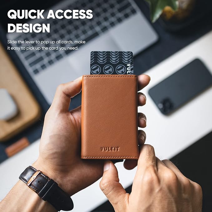 VULKIT Pop up Wallet Minimalist Cash Wallets RFID Blocking Leather Smart Credit Card Holder with Magnetic Closure for Men