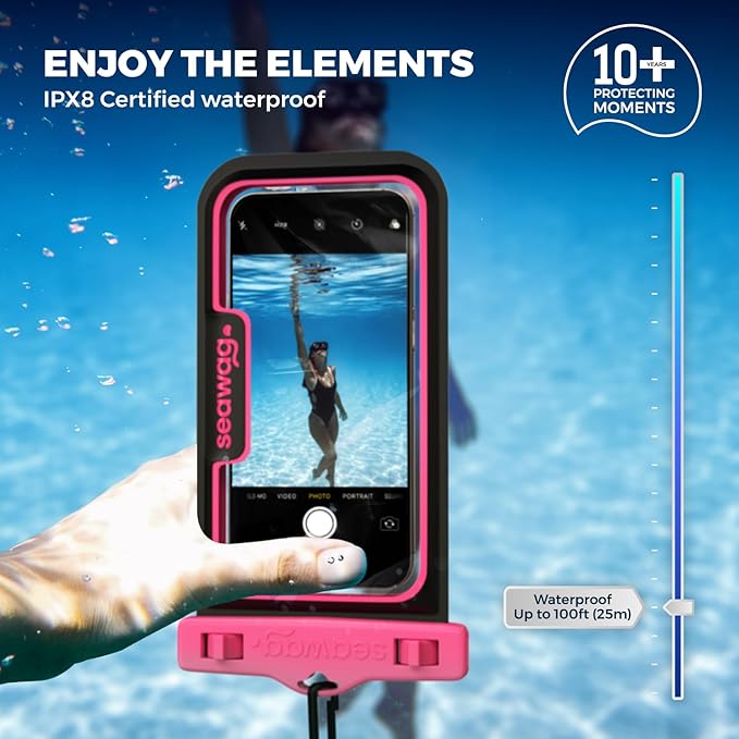 SEAWAG Next Waterproof Phone Case with Lanyard, Floating IPX8 Pouch for iPhone 17 16 Pro Max 15 14 13 12 11 and Samsung Galaxy S25 S24, Beach Cruise Travel Essentials, 2 Pack Blue and Pink