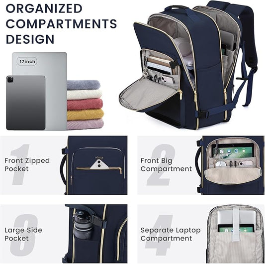 LOVEVOOK 40L Large Travel Backpack for Women Men, 17 Inch Carry on Backpack for Traveling on Airplane, Personal Item Travel Bag Airline Approved, Business Causal Weekender Backpack, Blue-Black