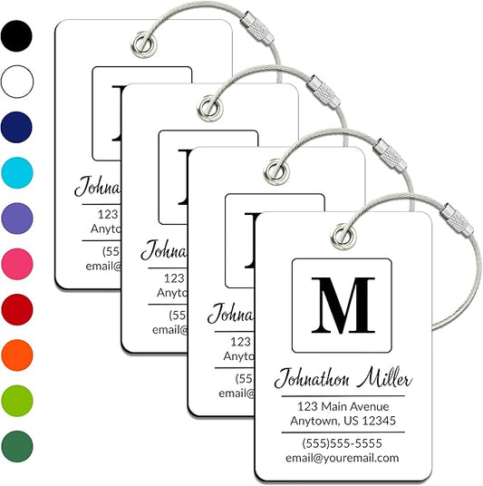 Personalized Luggage Tag | 4 Pack | Custom Luggage Tags for Suitcases | Kids Backpack Tag | 10 Color Options & Choose Font, Font Color