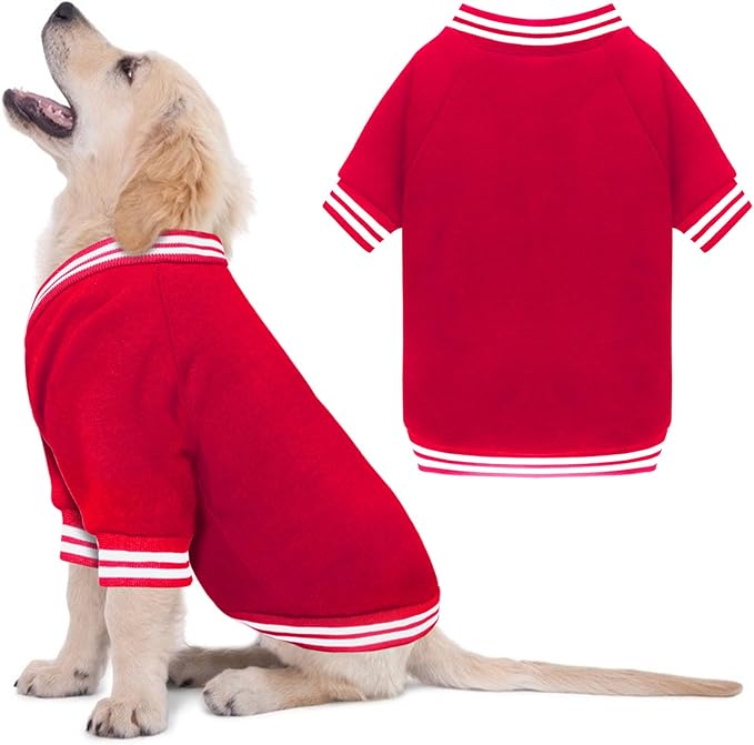 Dog Sweaters for Large Dogs, Brushed Fleece Dog Sweater Baseball Jacket Large Pet Sweater Clothes Soft Warm Boy Girl Pet(Red-XL)