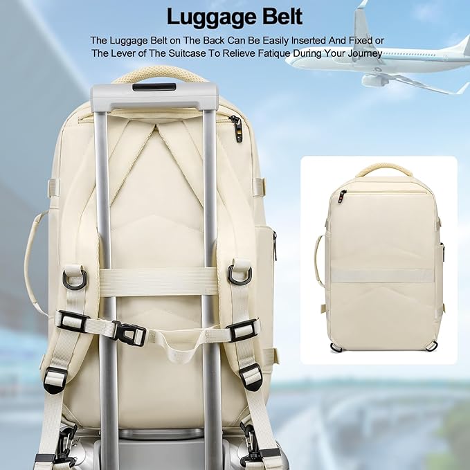 Asenlin 40L Travel Backpack for Women Men，17 Inch Laptop Backpack Flight Approved Luggage Carry On Water Resistant for Weekender Overnight Large Daypack Beige