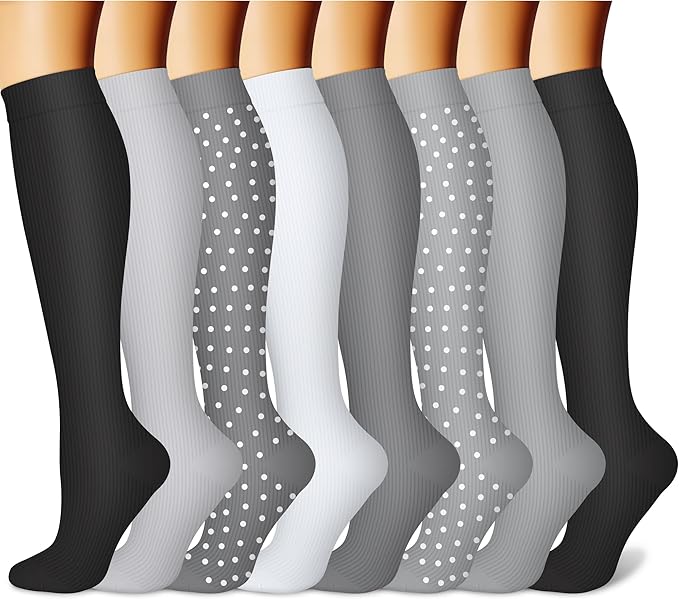 CHARMKING Compression Socks for Women & Men Circulation (8 Pairs) 15-20 mmHg is Best Support for Athletic Running,Cycling