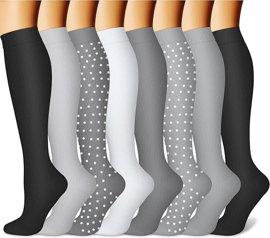 CHARMKING Compression Socks for Women & Men Circulation (8 Pairs) 15-20 mmHg is Best Support for Athletic Running,Cycling