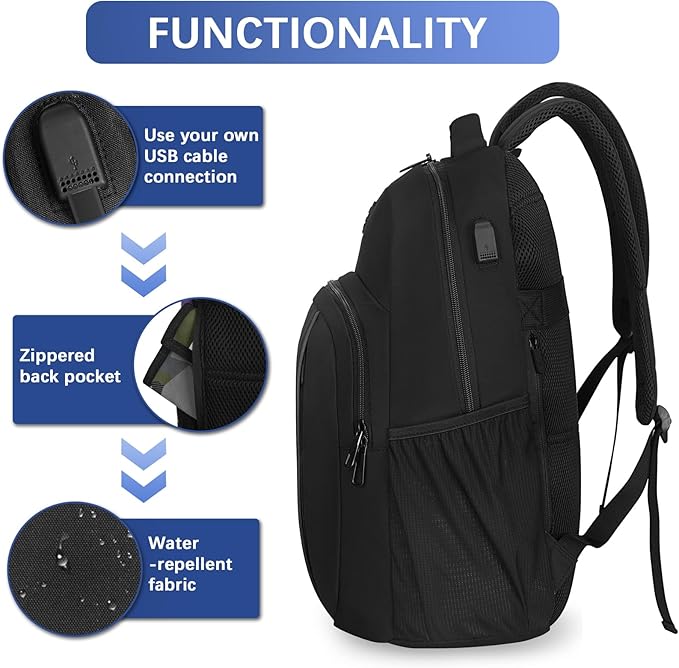 LARIPOP Extra Large Backpack,17.3 Inch Business Laptop backpack for Men Women with USB Charging Port,Water-Resistant Laptopack Weekender Daypack for Work College Computer