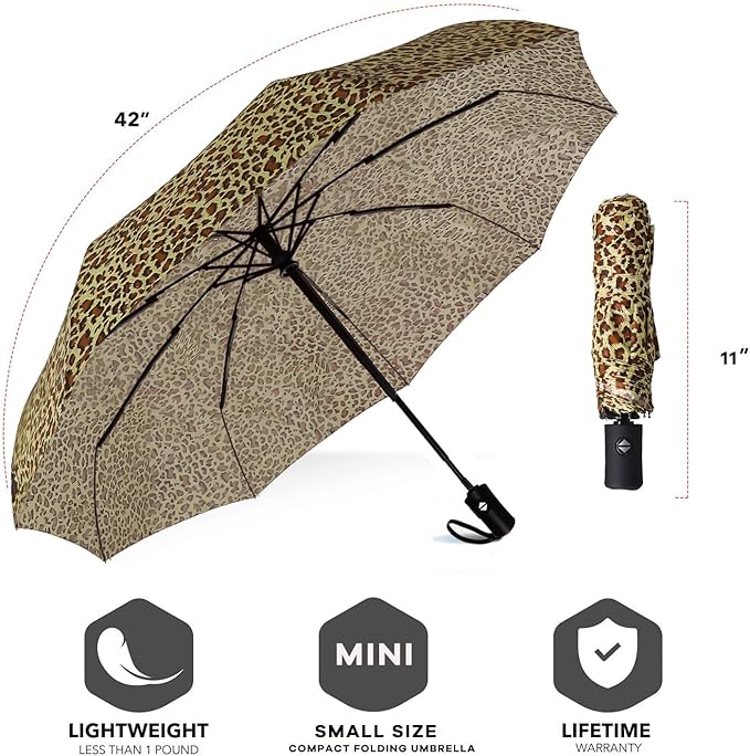 SIEPASA Windproof Travel Compact Umbrella-Automatic Umbrellas for Rain-Compact Folding Umbrella, Travel Umbrella Small Portable Windproof Umbrellas for Men Women Teenage. (New Leopard Print)