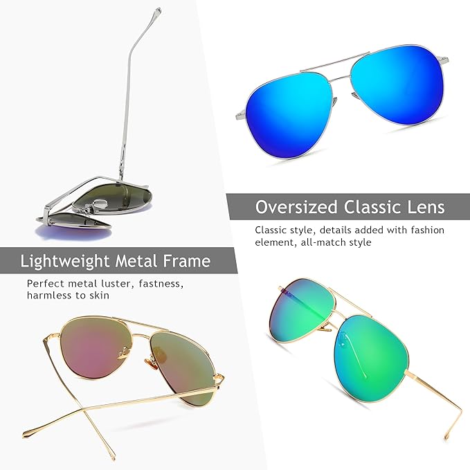 SUNGAIT Women's Lightweight Oversized Aviator Sunglasses - Classic Style Polarized Lens